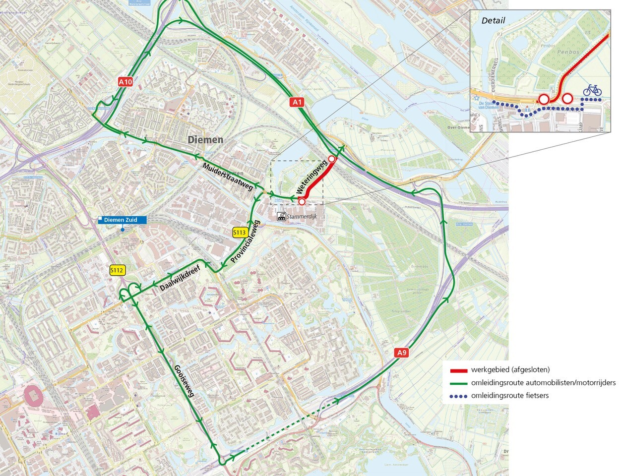 Kaart omleidingen Weteringweg