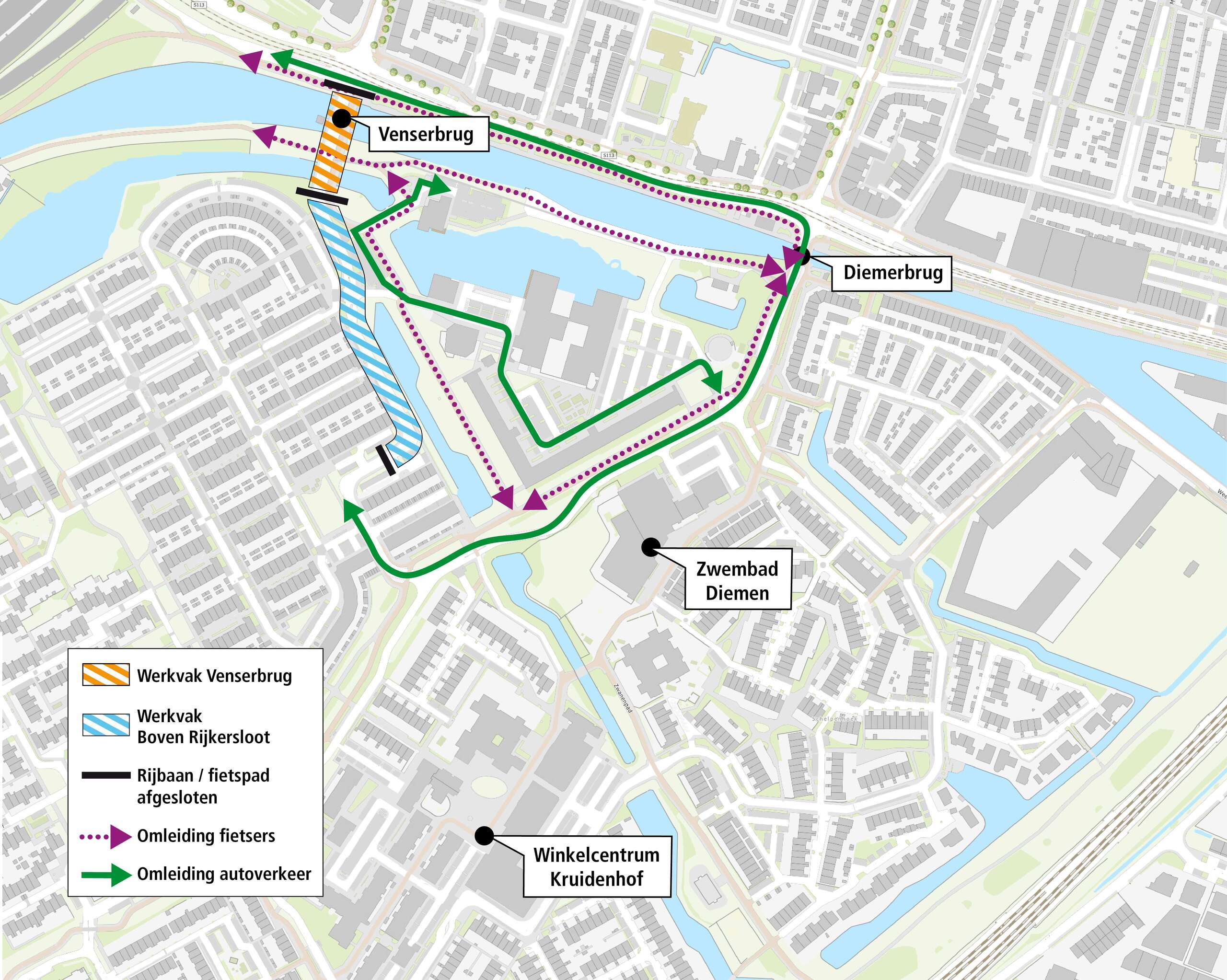 Kaartje omleiding Venserbrug