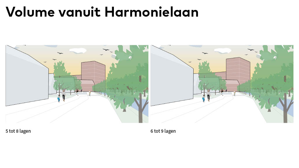 Dia 13 volume vanuit Harmonielaan op nieuwbouw Spoorzicht