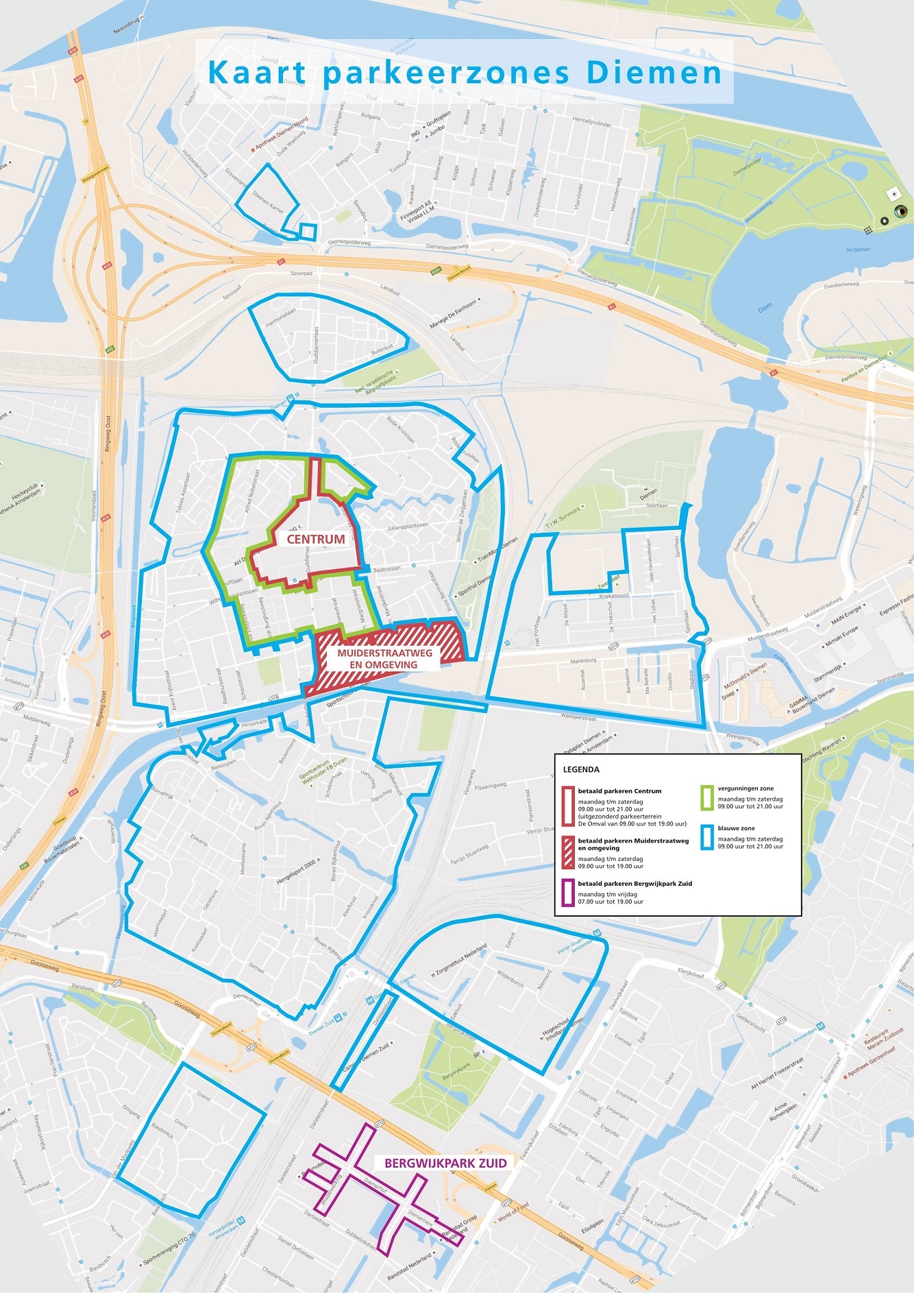 Kaart parkeerzones Diemen